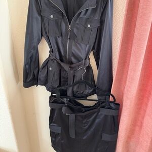 White House Black Market Women’s Belted Satin Utility Jacket & Skirt Set 18